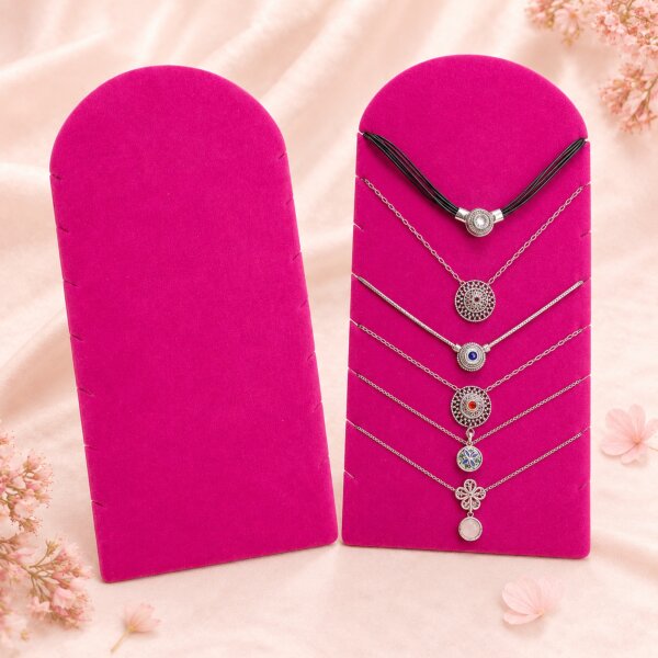 7er Kettenhalter Kettendisplay aus Samt in Pink für Halsketten Ketten Armband
