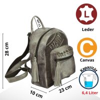 Sunsa Tasche Rucksack Schultertasche Leder Canvas taupe