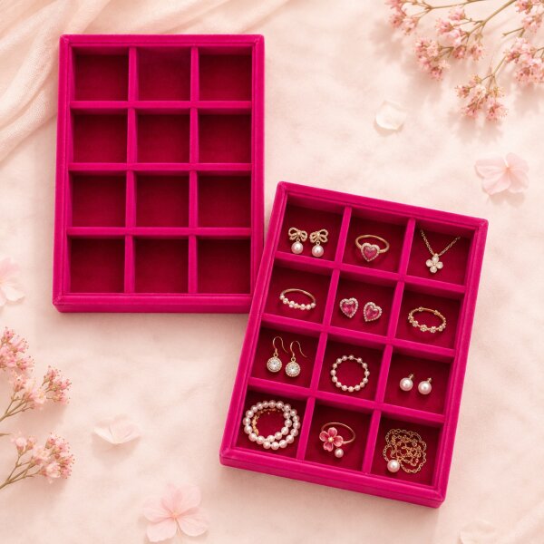 Schmuckbox Schmuckkästchen Aufbewahrungsbox für Schmuck,12 Fächer Damen-Schmuckkasten