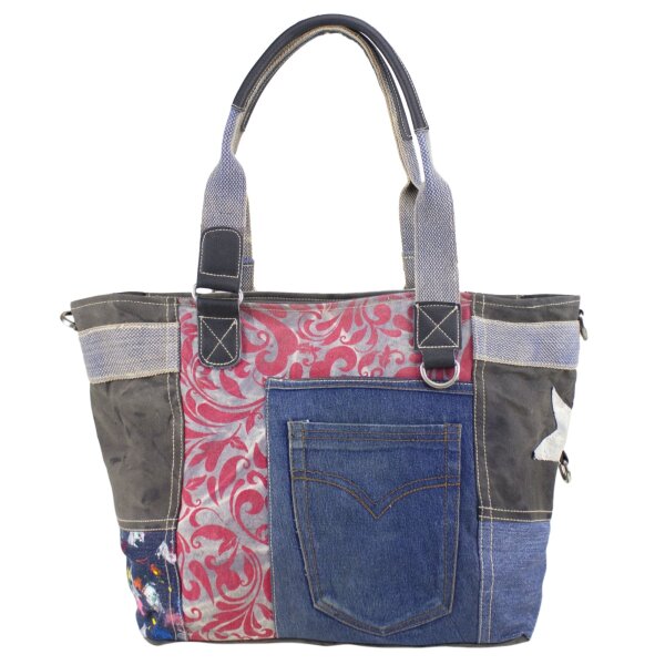 Sunsa Handtasche Damen Schultertasche Canvas Upcycling Jeanstasche große Shopper