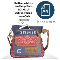 Sunsa Damen Canvas Umhängetasche/ Crossbody, Tasche aus rote Canvas & recycelter Jeans