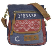 Sunsa Damen Canvas Umhängetasche/ Crossbody, Tasche aus rote Canvas & Upcycling Jeans