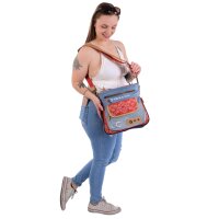 Sunsa Damen Canvas Umhängetasche/ Crossbody, Tasche aus rote Canvas & Upcycling Jeans