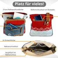 Sunsa Damen Canvas Umhängetasche/ Crossbody, Tasche aus rote Canvas & Upcycling Jeans