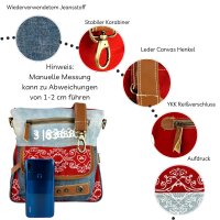Sunsa Damen Canvas Umhängetasche/ Crossbody, Tasche aus rote Canvas & Upcycling Jeans