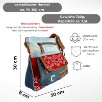 Sunsa Damen Canvas Umhängetasche/ Crossbody, Tasche aus rote Canvas & Upcycling Jeans