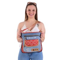 Sunsa Damen Canvas Umhängetasche/ Crossbody, Tasche aus rote Canvas & Upcycling Jeans
