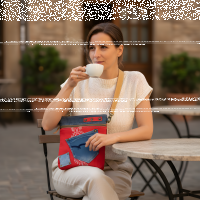 Sunsa Umhängetasche aus rote Canvas & Upcycling Jeans. Crossbody Bag