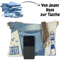 Sunsa Damen Umhängetasche aus beigem Canvas & Jeansstoff. Crossbody Tasche