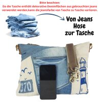 Sunsa Damen Umhängetasche aus beigem Canvas & Upcycling Jeans. Crossbody Tasche