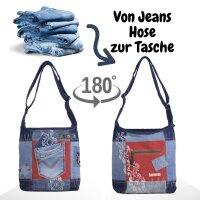 Sunsa Damen Hobo Umhängetasche aus Jeansstoff & rote Canvas. Damentasche