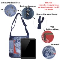 Sunsa Damen Hobo Umhängetasche aus Upcycling Jeans & rote Canvas. Damentasche