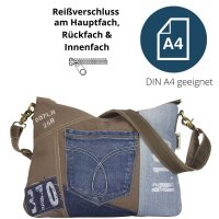 Sunsa Damen Umhängetasche aus braune Canvas & Jeansstoff. Crossbody Tasche