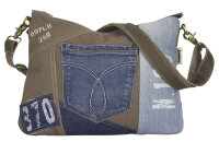 Sunsa woman canvas jeans bag stonewashed blue shoulder...