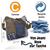 Sunsa Damen Umhängetasche aus braune Canvas & recycelter Jeans. Nachhaltige Crossbody Tasche