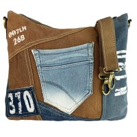 Sunsa Damen Umhängetasche aus braune Canvas & Upcycling Jeans. Crossbody Tasche