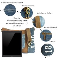 Sunsa Damen Umhängetasche aus braune Canvas & Upcycling Jeans. Crossbody Tasche