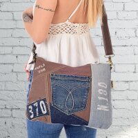 Sunsa Damen Umhängetasche aus braune Canvas & Upcycling Jeans. Crossbody Tasche