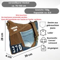 Sunsa Damen Umhängetasche aus braune Canvas & Upcycling Jeans. Crossbody Tasche