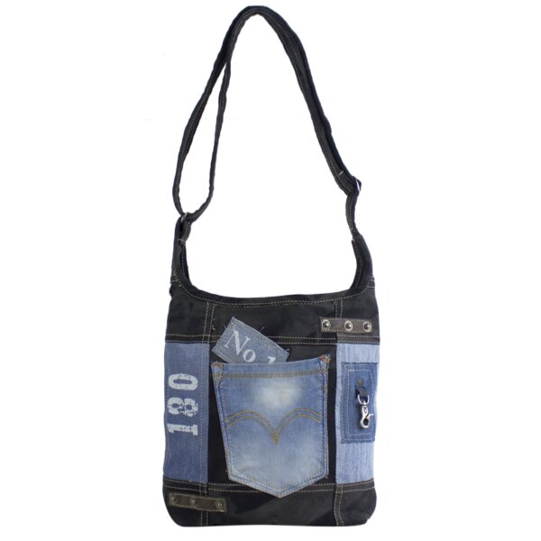 Sunsa Damen Canvas Hobotasche/ Umhängetasche. Crossbody aus Upcycling Jeans & schwarze Canvas