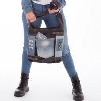 Sunsa Damen Canvas Hobotasche/ Umhängetasche. Crossbody aus Upcycling Jeans & schwarze Canvas