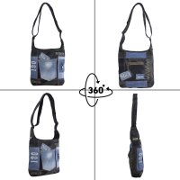 Sunsa Damen Canvas Hobotasche/ Umhängetasche. Crossbody aus Upcycling Jeans & schwarze Canvas