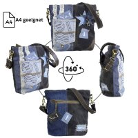 Sunsa Umhängetasche aus Jeansstoff und schwarzem Canvas. Damen Crossbody Bag