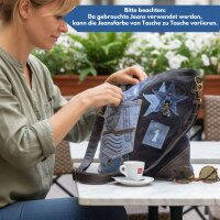 Sunsa Umhängetasche aus Jeansstoff und schwarzem Canvas. Damen Crossbody Bag