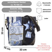 Sunsa Umhängetasche aus Upcycling Jeans und schwarzem Canvas. Damen Crossbody Bag