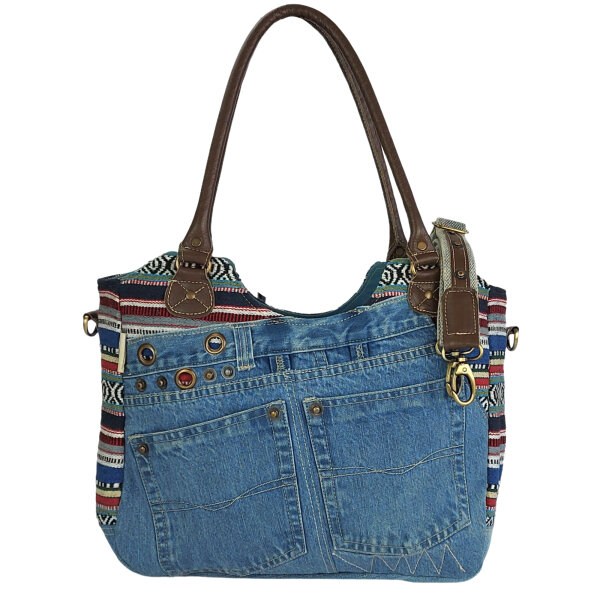 Sunsa Handtasche aus Upcycling Jeans & Canvas. große Schultertasche/ Shopper