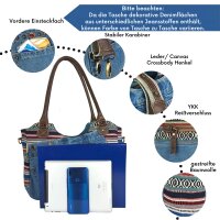 Sunsa Handtasche aus Jeansstoff & Canvas. große Schultertasche/ Shopper