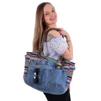 Sunsa Handtasche aus Jeansstoff & Canvas. große...