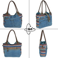 Sunsa Handtasche aus Jeansstoff & Canvas. große Schultertasche/ Shopper