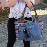 Sunsa Handtasche aus Jeansstoff & Canvas. große Schultertasche/ Shopper