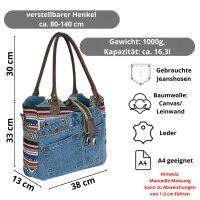 Sunsa Handtasche aus Upcycling Jeans & Canvas. große Schultertasche/ Shopper