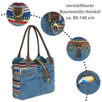 Sunsa Handtasche aus Upcycling Jeans & Canvas. große Schultertasche/ Shopper