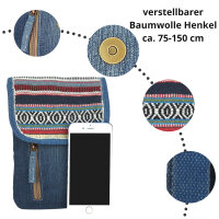 Sunsa Damen Handy Tasche, kleine Umhängetasche aus Jeansstoff & gewebte Baumwolle. Vegane Crossover bag mit Streifen