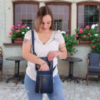 Sunsa Damen Handy Tasche, kleine Umhängetasche aus Jeansstoff & gewebte Baumwolle. Vegane Crossover bag mit Streifen