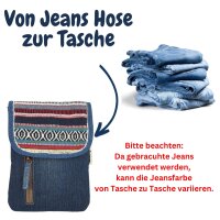 Sunsa Damen Handy Tasche, kleine Umhängetasche aus Jeansstoff & gewebte Baumwolle. Vegane Crossover bag mit Streifen