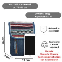 Sunsa Damen Handy Tasche, kleine Umhängetasche aus Jeansstoff & gewebte Baumwolle. Vegane Crossover bag mit Streifen