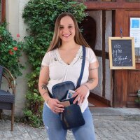Sunsa Damen Handy Tasche, kleine Umhängetasche aus Upcycling Jeans & gewebte Baumwolle. Vegane Crossover bag mit Streifen