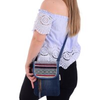 Sunsa Damen Handy Tasche, kleine Umhängetasche aus Upcycling Jeans & gewebte Baumwolle. Vegane Crossover bag mit Streifen