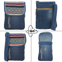 Sunsa Damen Handy Tasche, kleine Umhängetasche aus Upcycling Jeans & gewebte Baumwolle. Vegane Crossover bag mit Streifen