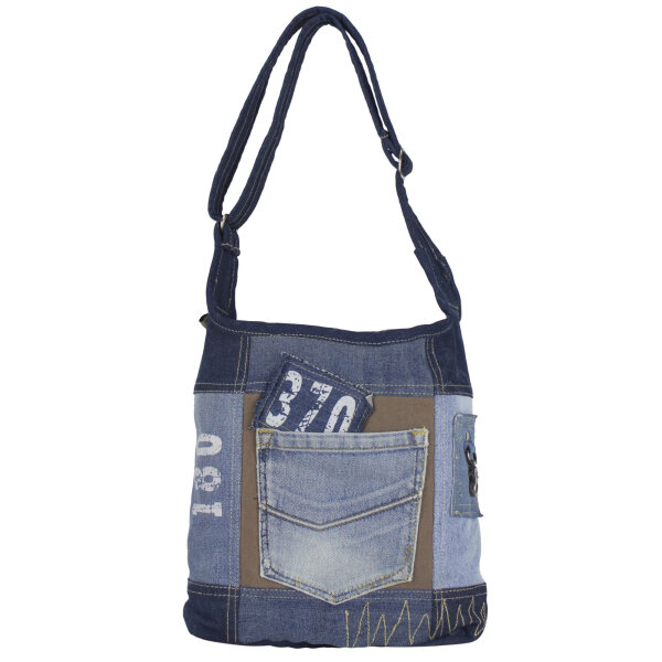 Sunsa woman canvas bag jeans stonewashed hobo blue shoulder bag crossbody brown