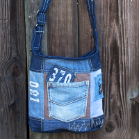 Sunsa Hobo Tasche aus Jeansstoff & braune Canvas. Umhängetasche mit verstellbarem Henkel