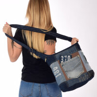 Sunsa woman canvas bag jeans stonewashed hobo blue shoulder bag crossbody brown