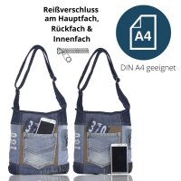Sunsa woman canvas bag jeans stonewashed hobo blue shoulder bag crossbody brown