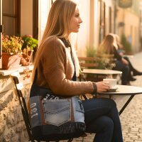 Sunsa woman canvas bag jeans stonewashed hobo blue shoulder bag crossbody brown