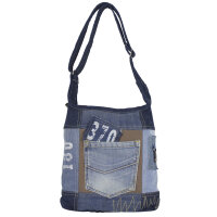 Sunsa Hobo Tasche aus Upcycling Jeans & braune Canvas. Umhängetasche mit verstellbarem Henkel