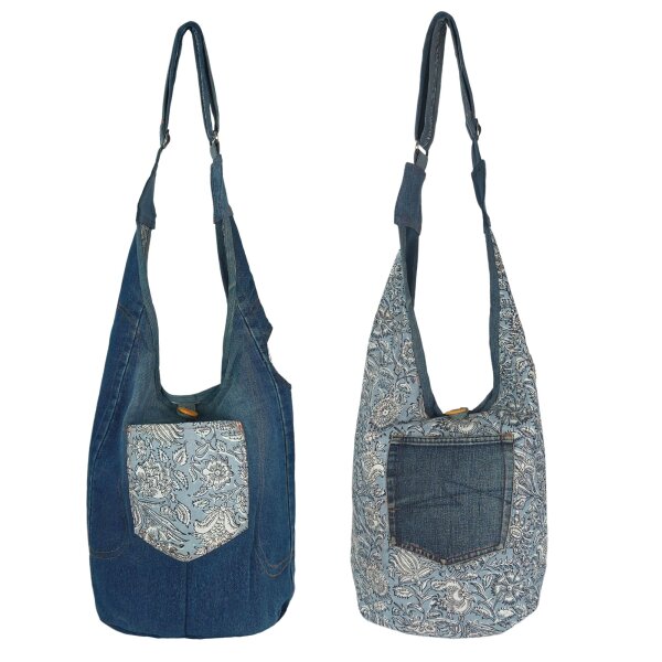 Sunsa Wende Hobo Cotton/Jeans Umhängetasche Schultertasche Crossbodybag